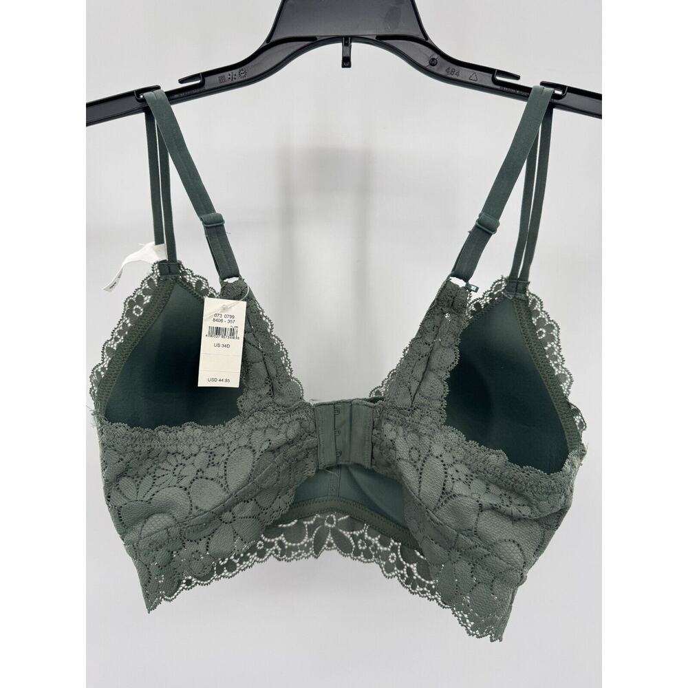 Aerie Women Bralette Bra Olive Green 34D Strappy Lace Floral Padded Non Wire NWT - Picture 2 of 5